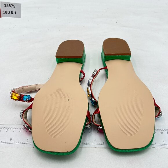 FSJ Green Jeweled Sandals Crystal with Rhinestone Slide Open Toe Casual Shoes - Picture 7 of 8